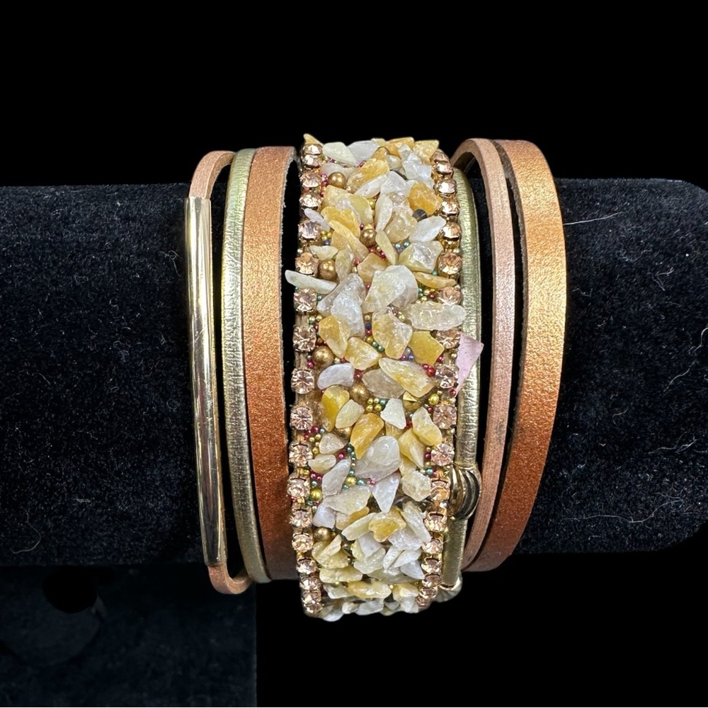 NWT.  Multi-Color Leather and Stone Cuff Bracelet‎